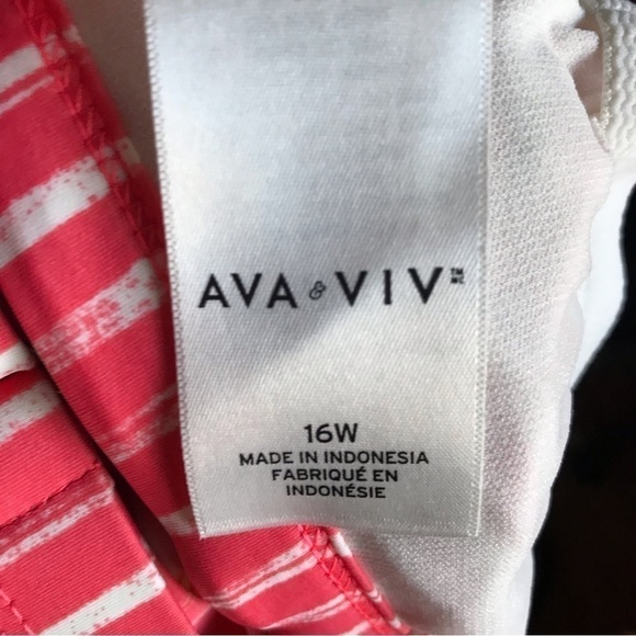 Ava & Viv tankini bathing suit swim top. Coral and white. Size 16W. - Picture 3 of 4